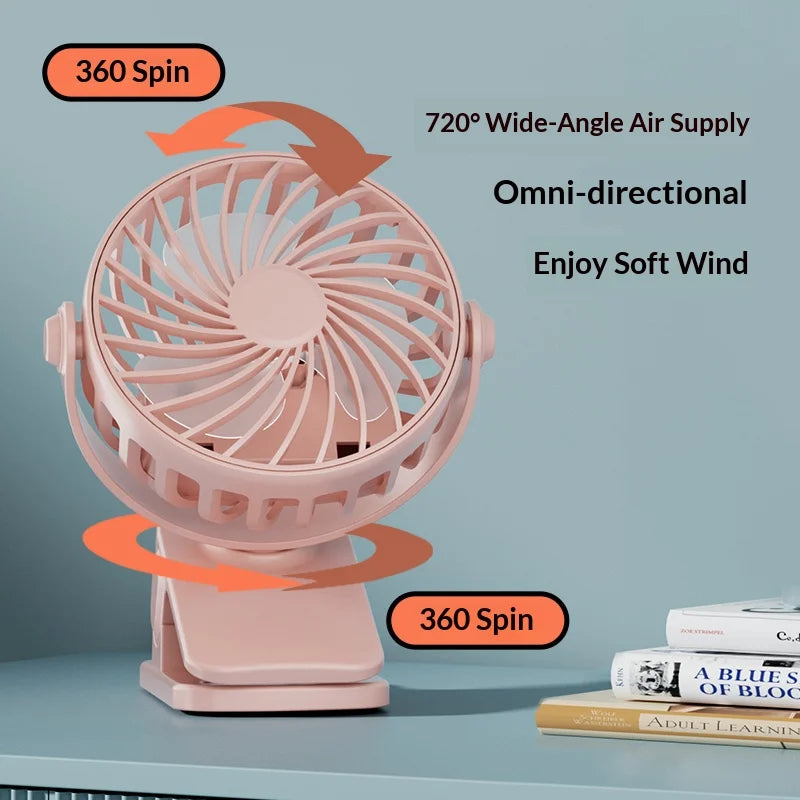 Portable Rechargeable Clip Fan 720° Rotatable Hanging Fan with Night Light Air Cooler for Outdoor Camping Ventilador