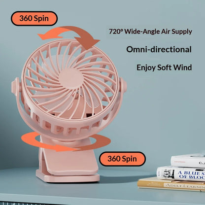 Portable Rechargeable Clip Fan 720° Rotatable Hanging Fan with Night Light Air Cooler for Outdoor Camping Ventilador